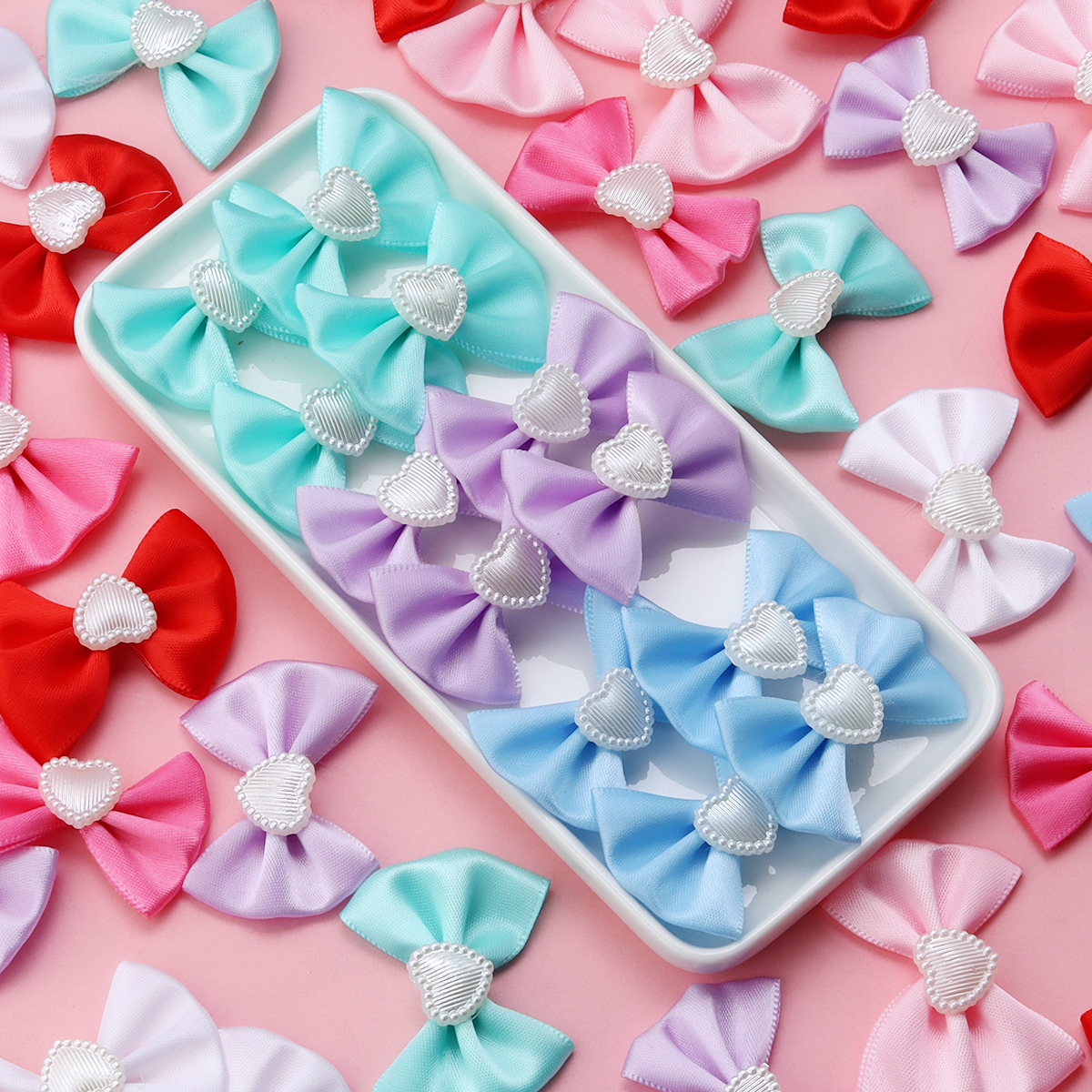 20pcs/lot 5.5x6cm Polyester Satin Ribbon Bows Multicolor Handmade Bowknots Flower For DIY Hairclip Packaging Bag Decoration
