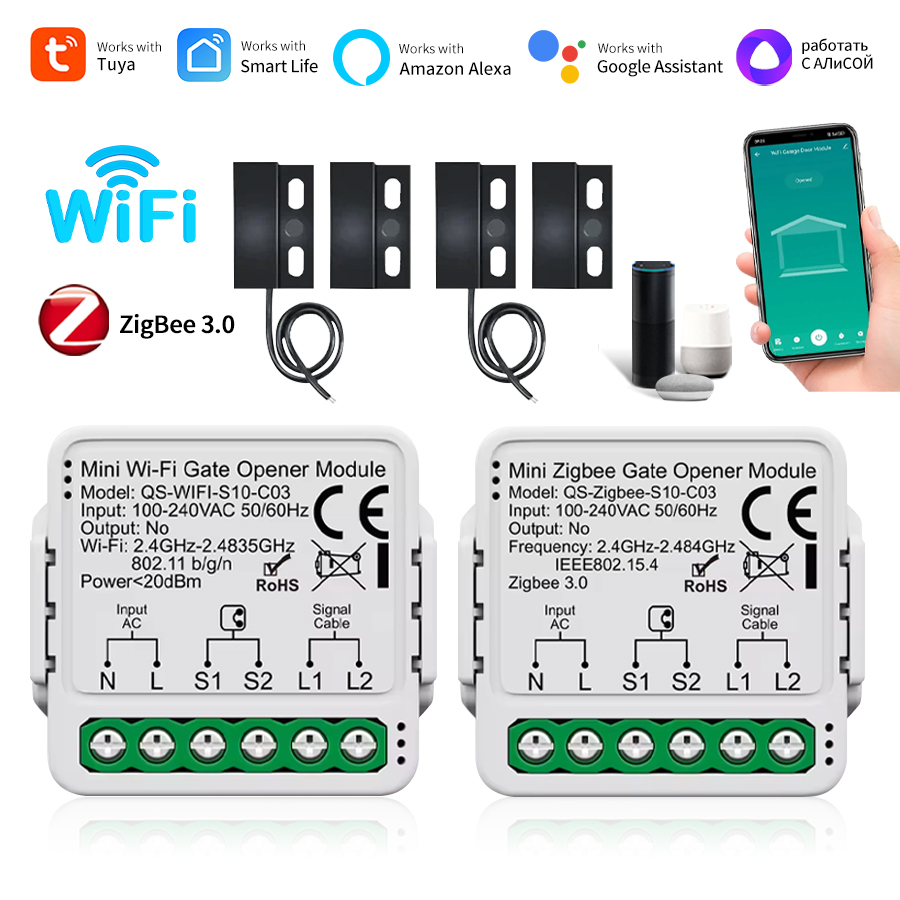 Tuya Zigbee/WiFi Switch Smart Garage Door Opener Controller module 110V 220V Smart Life App Voice Control For Alexa Home