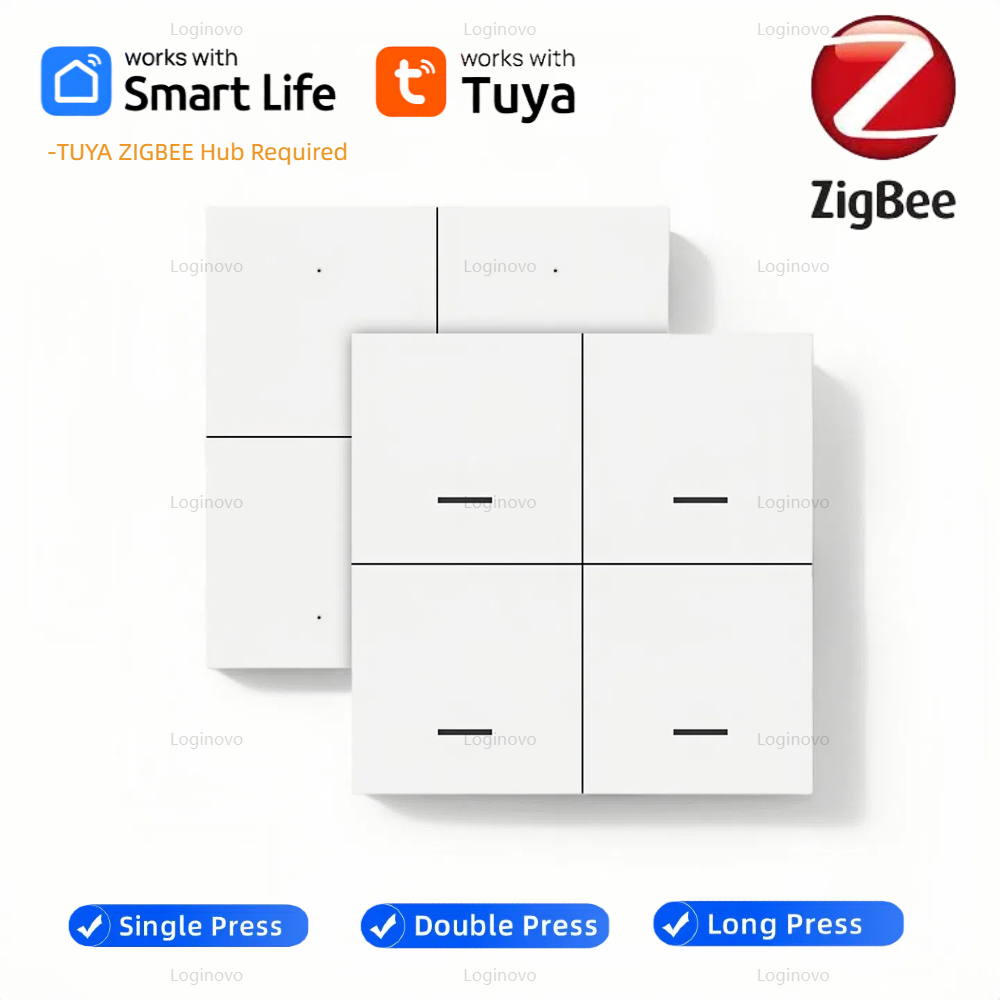 ZigBee Scene Switch 4 Gang 12 Scenario Wireless Push Button Controller Battery Powered Smart Life Tuya APP Home Automation