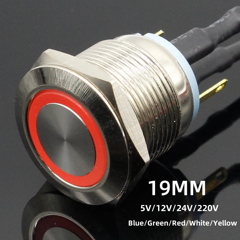 1PC 19mm LED Car Auto 5V 12V 24V 220V Waterproof Momentary Stainless Steel Metal Doorbell Bell Horn Metal Push Button Switch