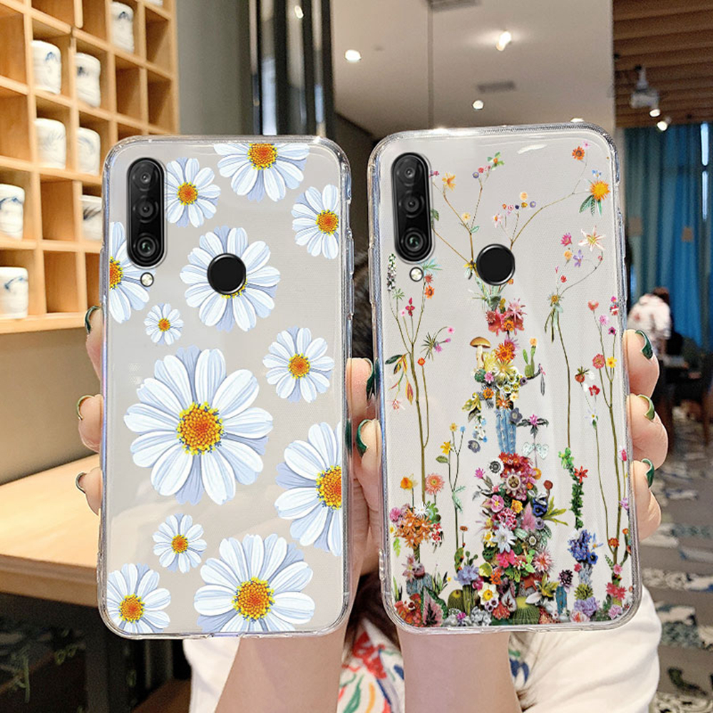 Daisy Cactus Flower Artistic oil painting Phone Case For P30 P20 Lite Mate 20 Y6 Y7 P Smart 2019 Transparent Clear Cover
