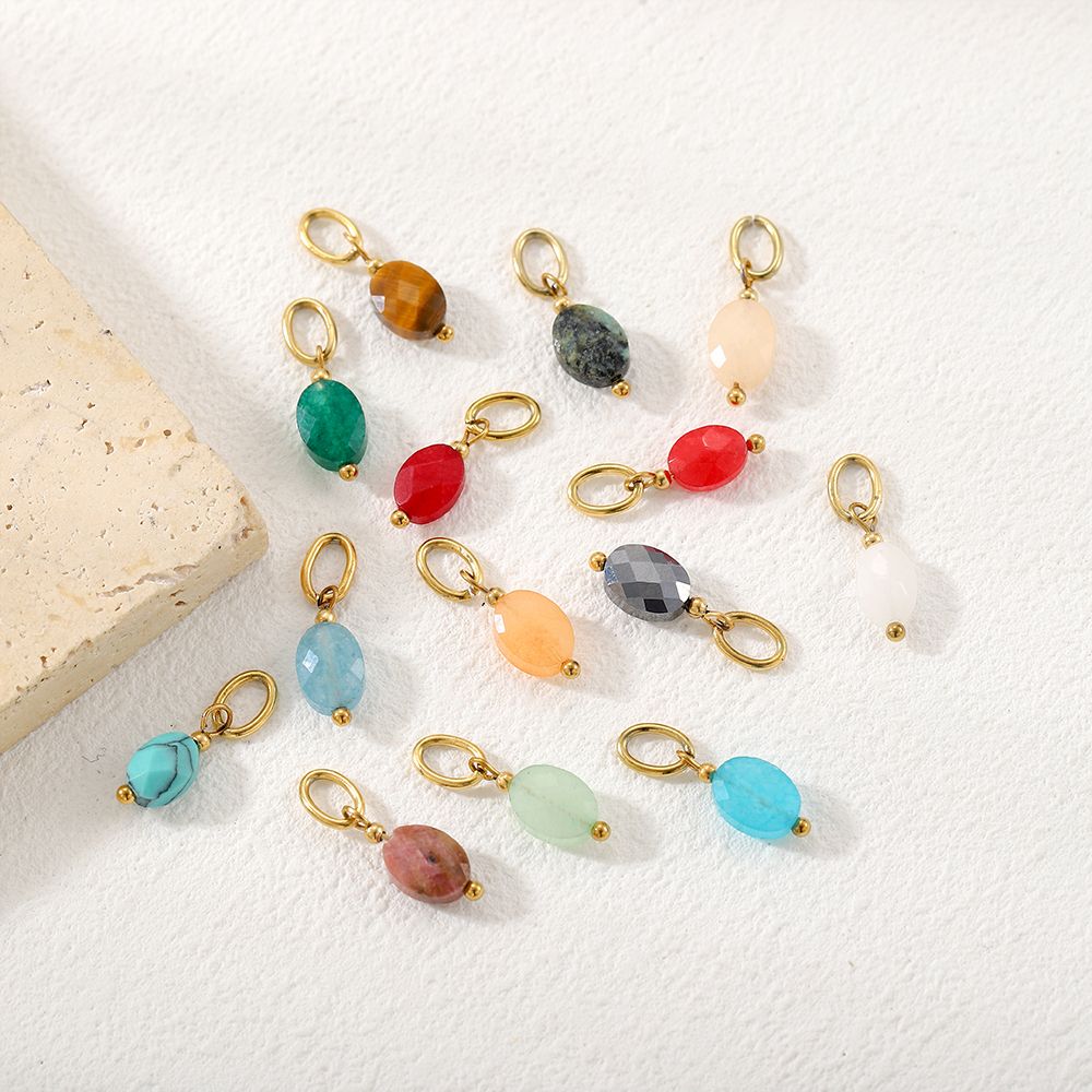 Vintage Handmade Natural Stone Beads Charms Gold Plated Stainless Steel for Diy Necklace Bracelet Jewelry Making Women