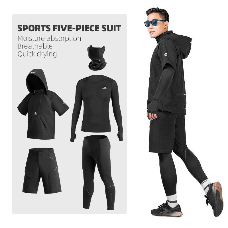 ROCKBROS Sports Sets Men Five Piece Bike Jackets Sets All Seasons MTB Road Running Sports Sets Quick Dry Cycling Pants Suit