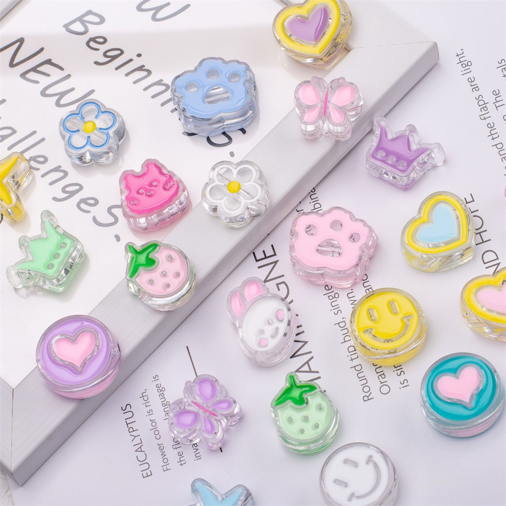 CH20 Kawaii Oil Dripping Beaded Cartoon Acrylic DIY Straight Hole Bead Cute Animals Mobile Phone Chain Manual Accessories Girl