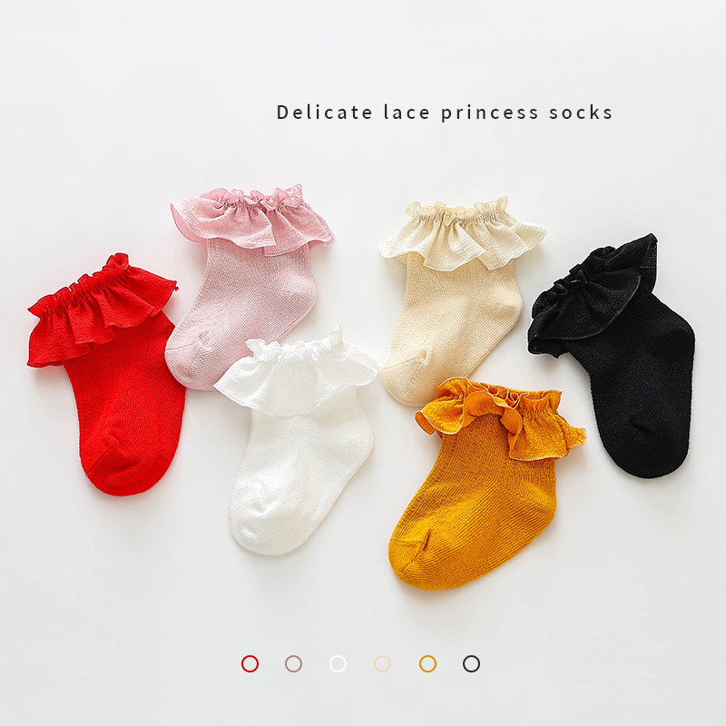 Kids Girls White Ankle Socks Cute Dress Socks With Ruffles Breathable Walking SocksFor Autumn Spring Infant Clothing Accessories