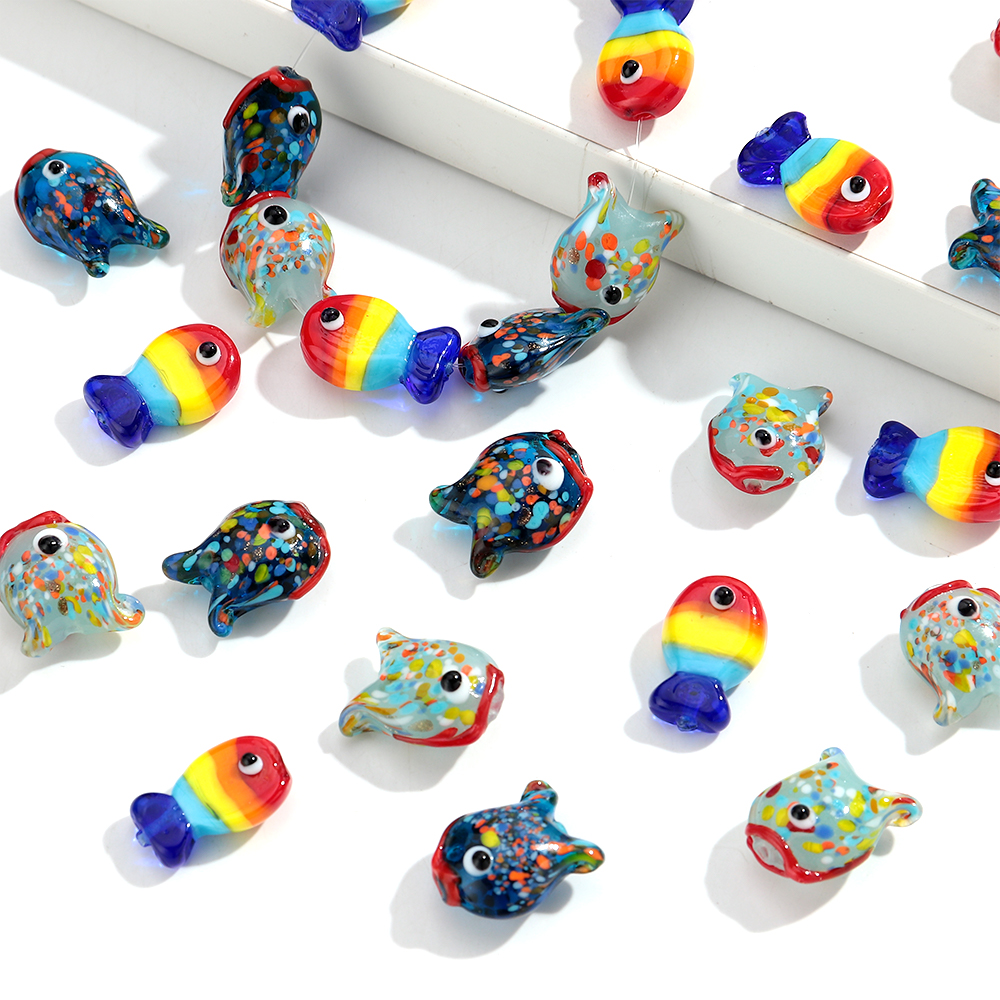 6Pcs Cute Big-Mouthed Fish Beads Charm Colorful Glass Clownfish Loose Bead for DIY Jewelry Making Necklace Bracelet Accessories