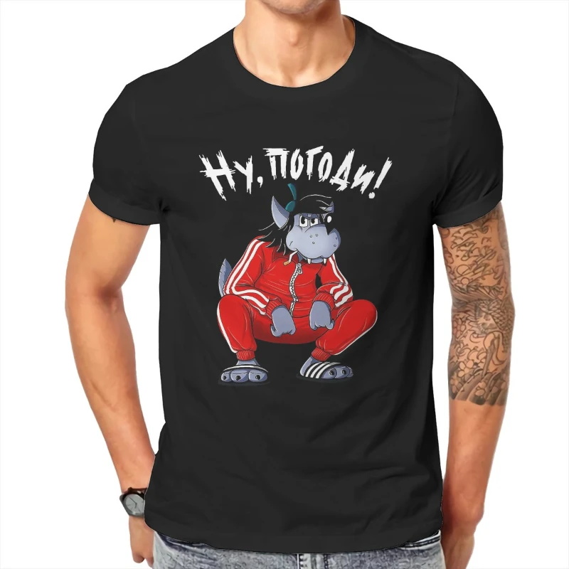 Tracksuit Squat Wolf TShirt Nu Pogodi Well Just You Wait Hare 100% Cotton Tshirts Vintage Funny Unisex Short-sleev Tops