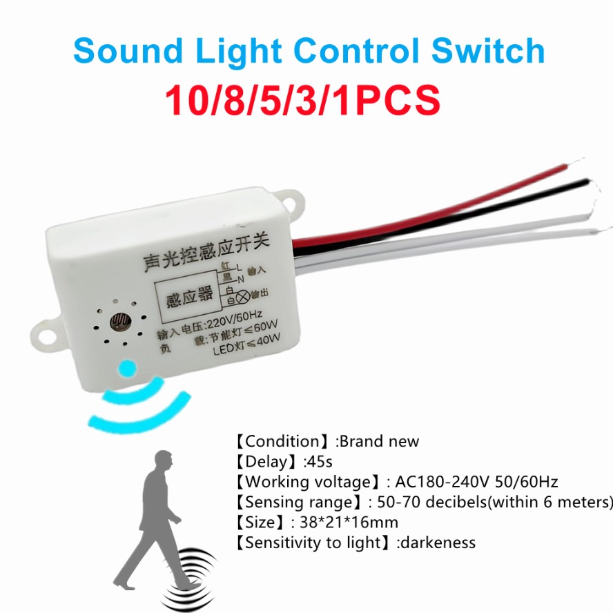 10~1PCS 220V Sound Light Control Sensor Switch Auto Intelligent Sound Voice Sensor Switch for Corridor Bath Warehouse Stair