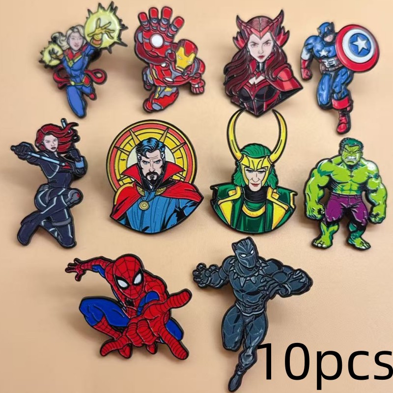 10Pcs Creative Cartoon Character Alloy Brooch Badge Pins for Backpacks Accessories Clothes Bags Decoration