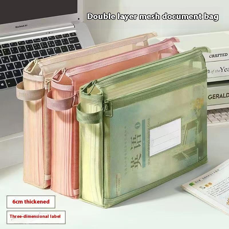 Large Capacity Book Bag Double-Layer Subject Tutoring Bag Classification Document Bag Transparent Portable Storage Bag