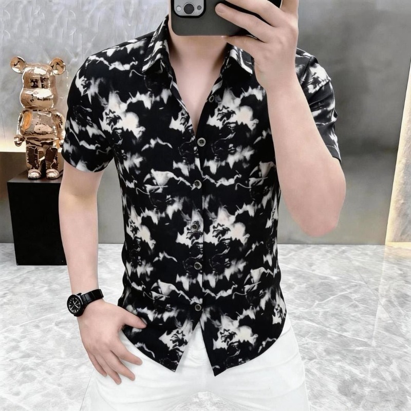 Hawaiian Shirt Man Print Casual Thin Beach Slim Fashion Shirt High Quality Luxury Black Social Vintage Funny Oversized Clothes