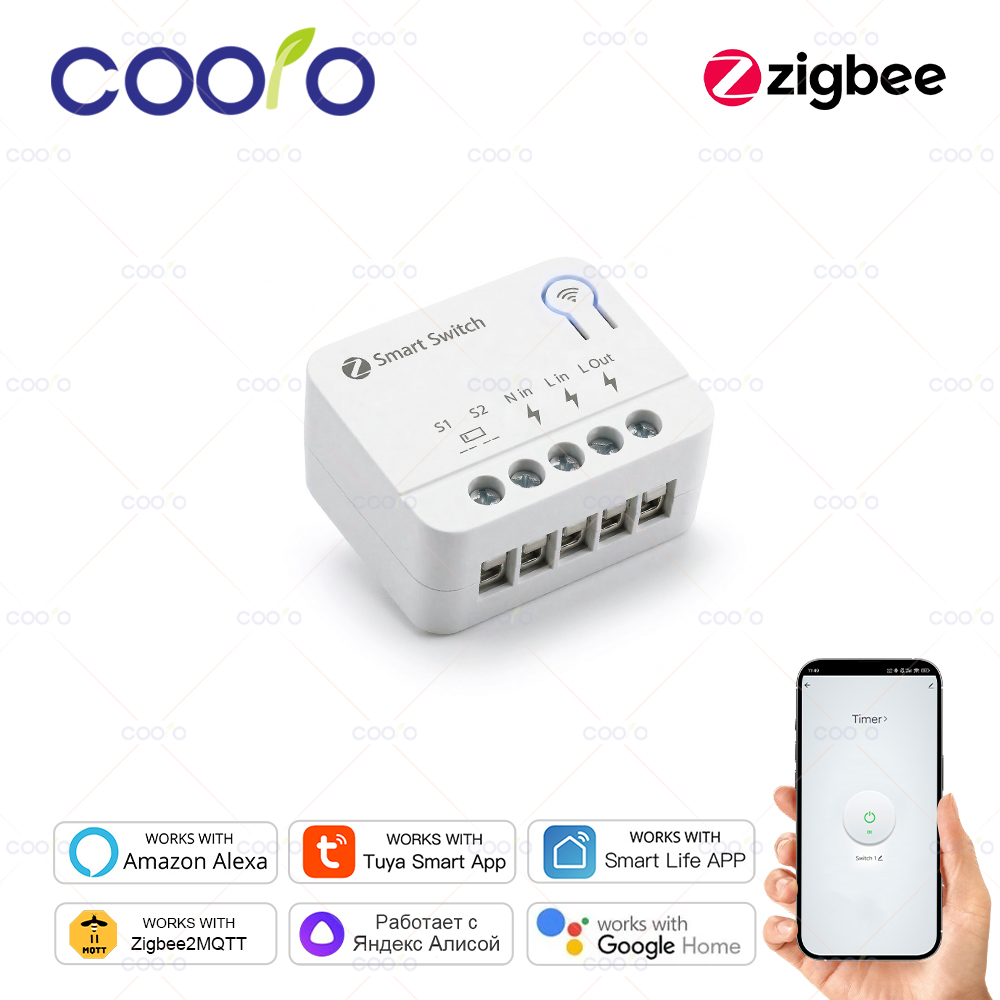 ZigBee or WiFi Smart Switch Module 16A/20A Mini Relay Breaker Smart Home Automation Works with Tuya Alexa
