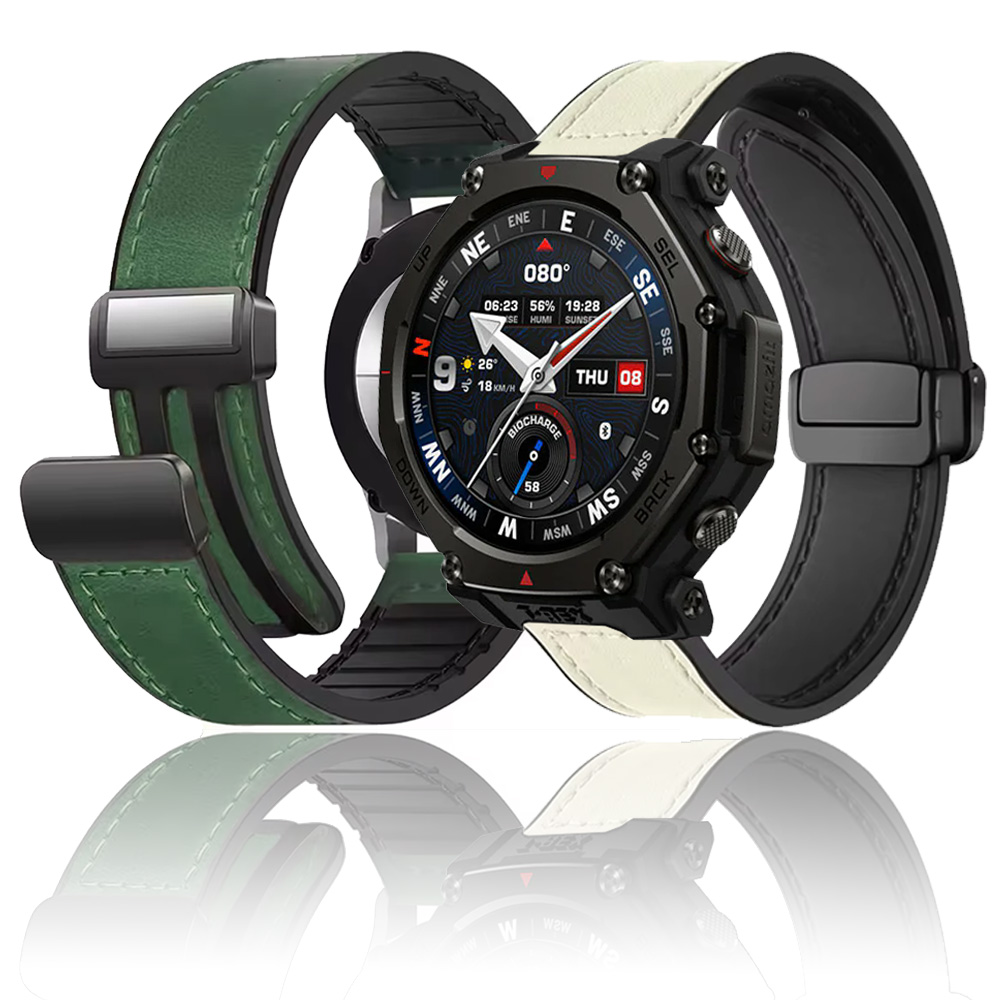 20mm 22mm Magnetic Silicone+Leather Strap For Amazfit Active Max/T-Rex3 Pro 48mm 44mm/Helio Wristband Amazfit Active 2-2 Square