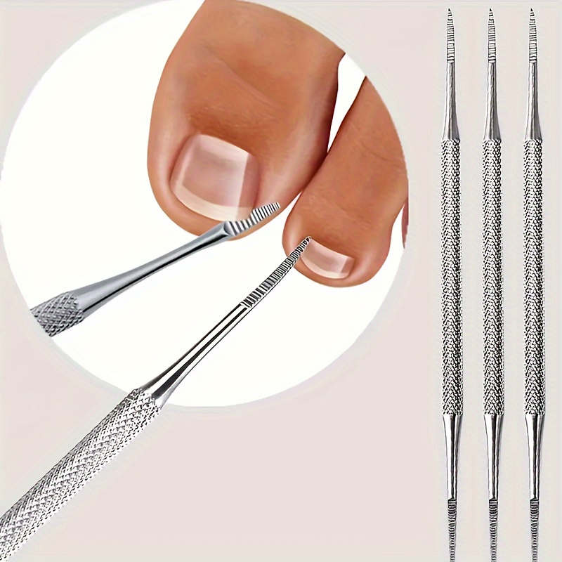 3pcs Stainless Steel Dual-Head Toenail File, Foot Toe Nail Grinding Tool for Easy Access to Cuticle Smoothing,Easy Manicure Care