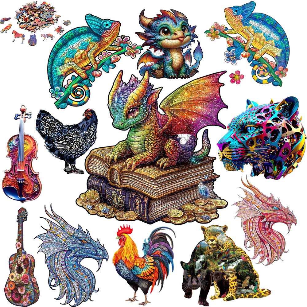 Creative DIY Games Brain Twister Lovely Dragon Wood Jigsaws Holiday Wooden Animal Puzzle Kids Adults