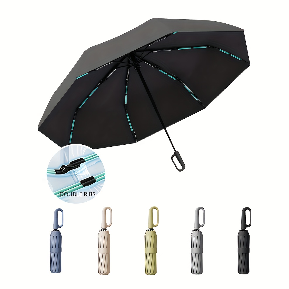 1-Pack Daily Carry Folding Automatic Open 8-Rib Umbrella Portable Hook Umbrella Compact Travel Umbrella Lightweight Mini Umbrella Printed and Solid Color
