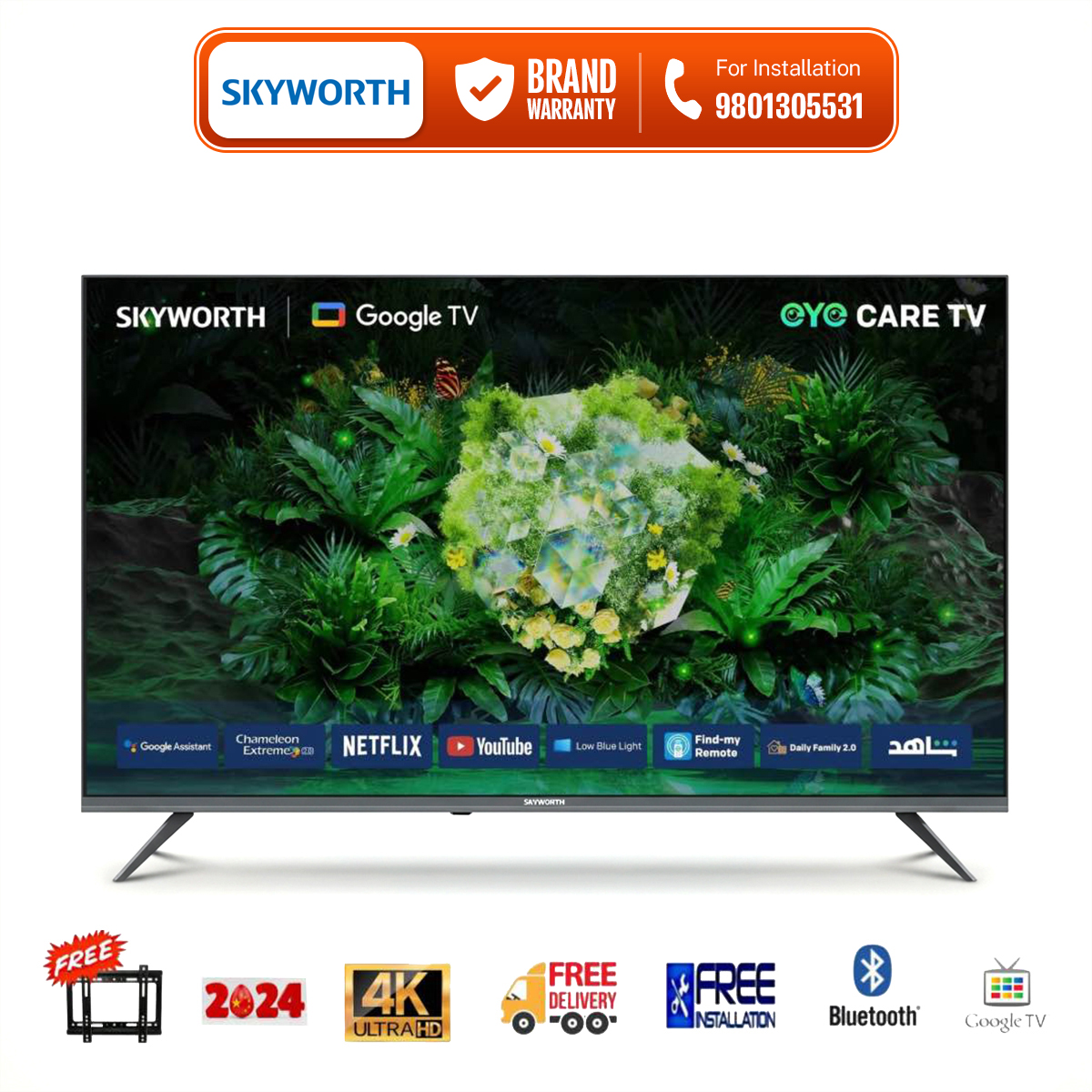 Skyworth 65 inch 4K UHD Goigle Tv With Voice Command & Bluetooth