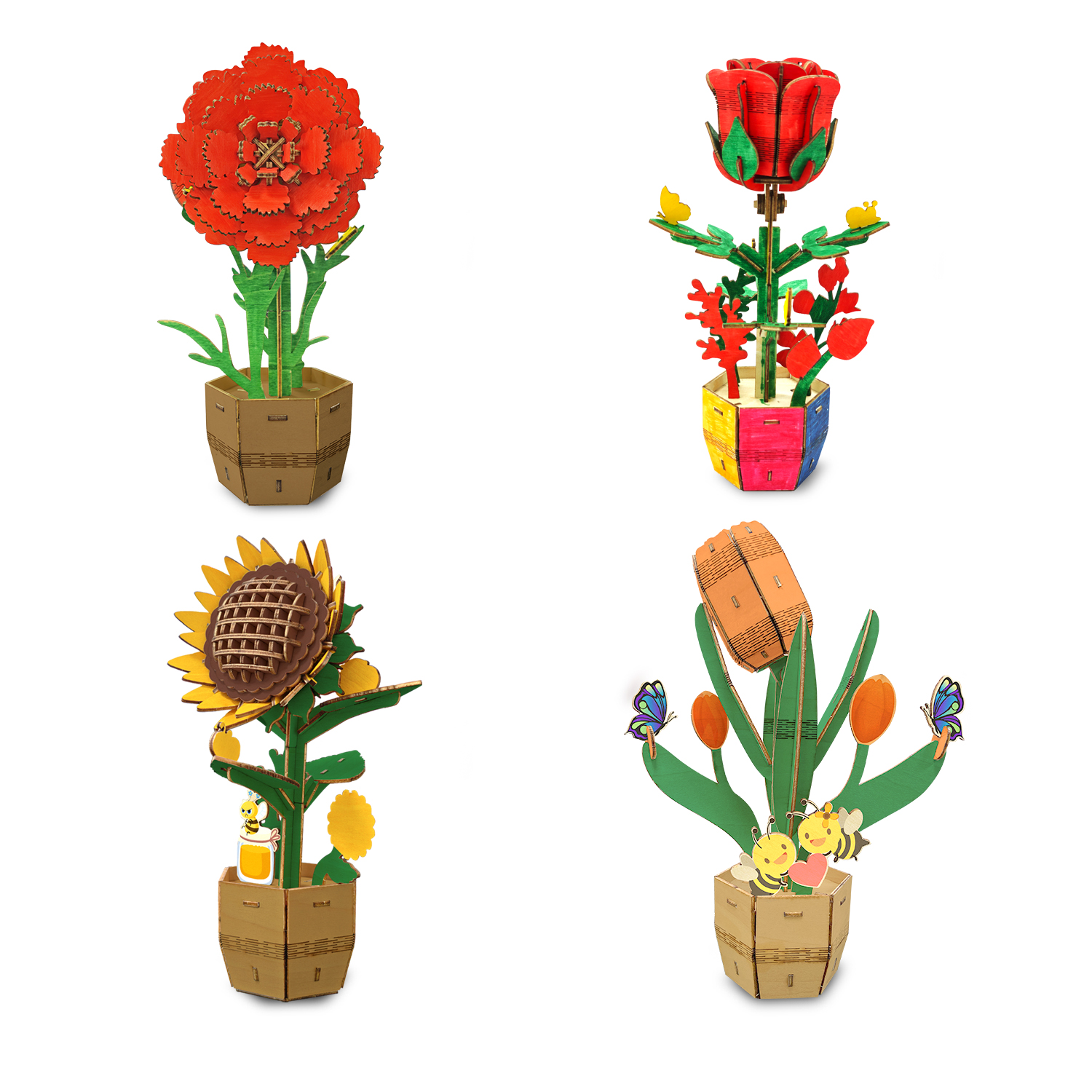 3D wooden puzzle rose DIY assembly model desktop romantic decoration wedding/installation party/crafts/creativity/birthday