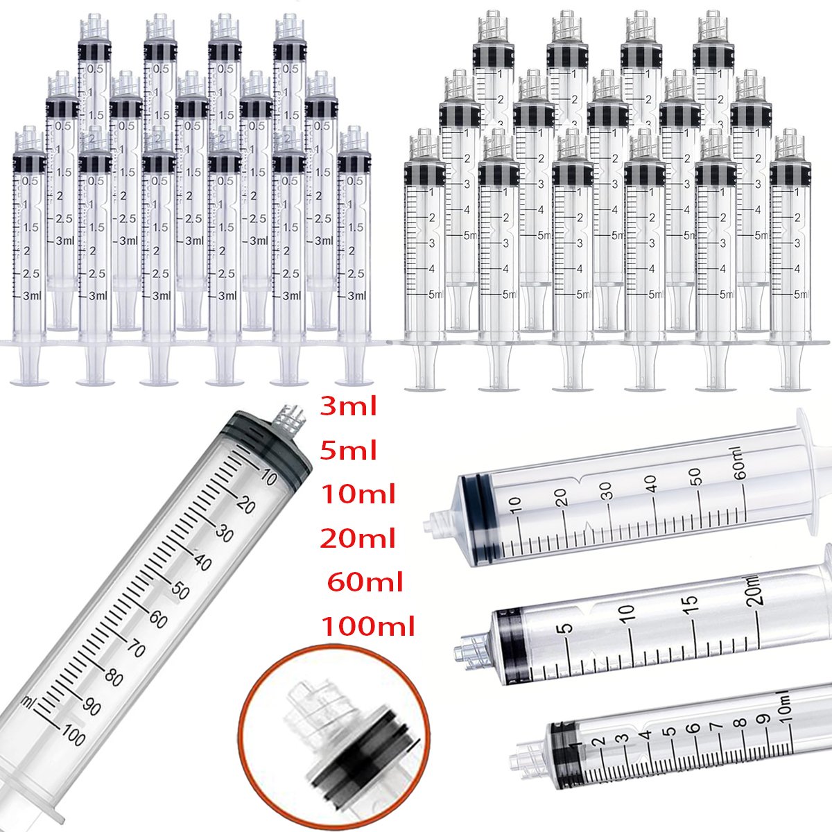 2/5pcs Luer Lock Syringes 3ml 5ml 10ml 20ml 30ml 50ml 100ml Plastic Syringe Hydroponics Nutrient Syringe Tools Sampler