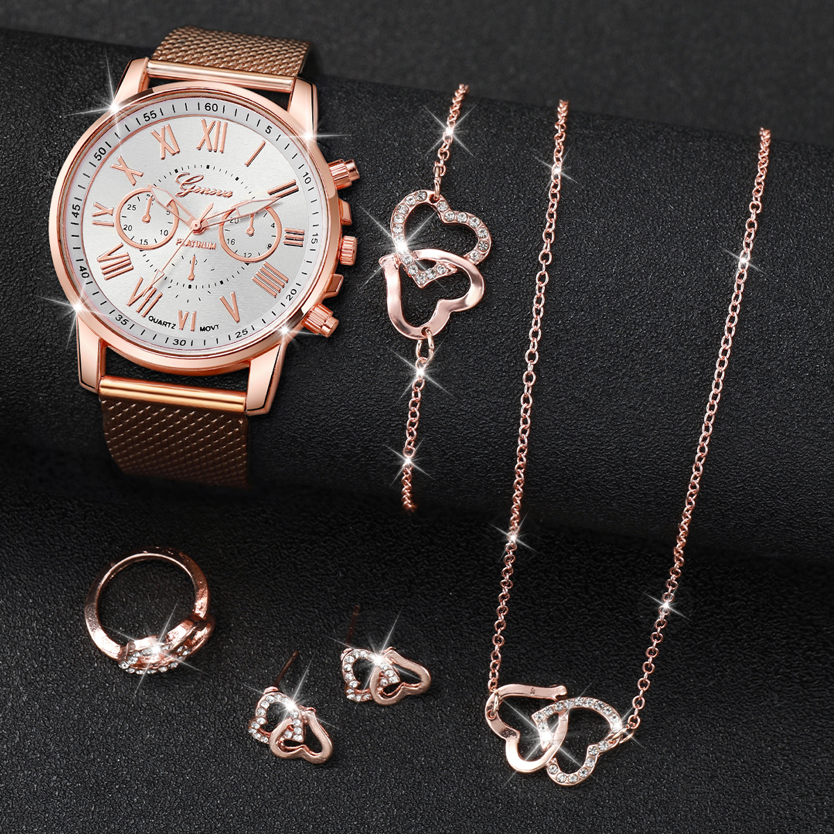 5PCS/Set Geneva Watch Fashion Plastic Band Women Watches Rhinestone Heart Jewelry Set Ladies Quartz Watch∩╝êWithout Box∩╝ë Bles Online DZ-38A-16