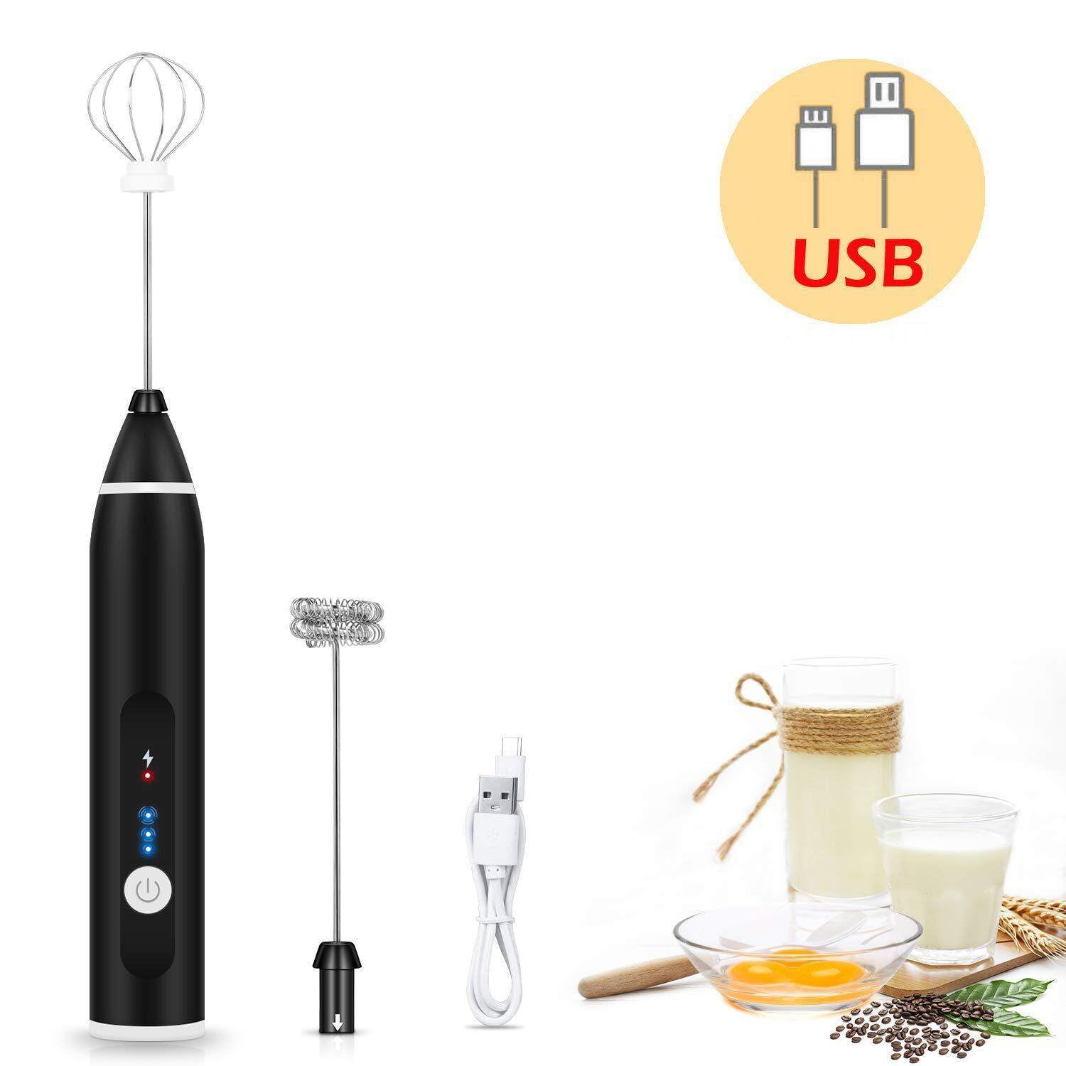 Milk Frother, 3-Speed Electric Frother For Coffee With Whisk and Frother, Frother Mixer, Stand-up Design, For Cream (Whisk Milk Frother), Rechargeable, Stainless Steel