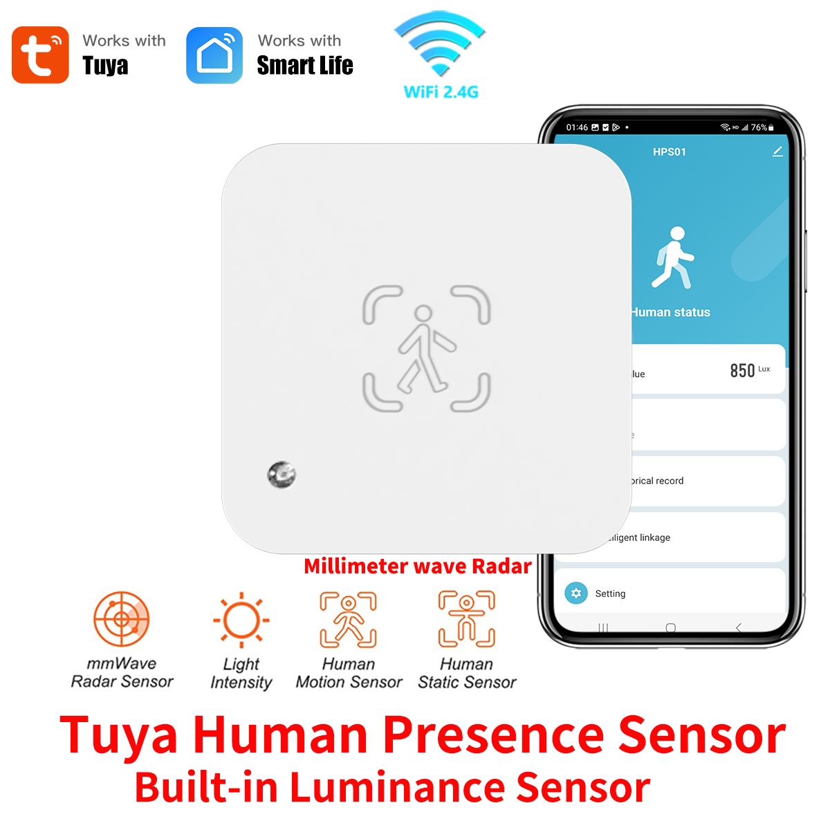 Tuya WiFi Human Presence Sensor MmWave Radar Detector With Luminance Sensor For Smart Home Smart Life replace PIR Sensor
