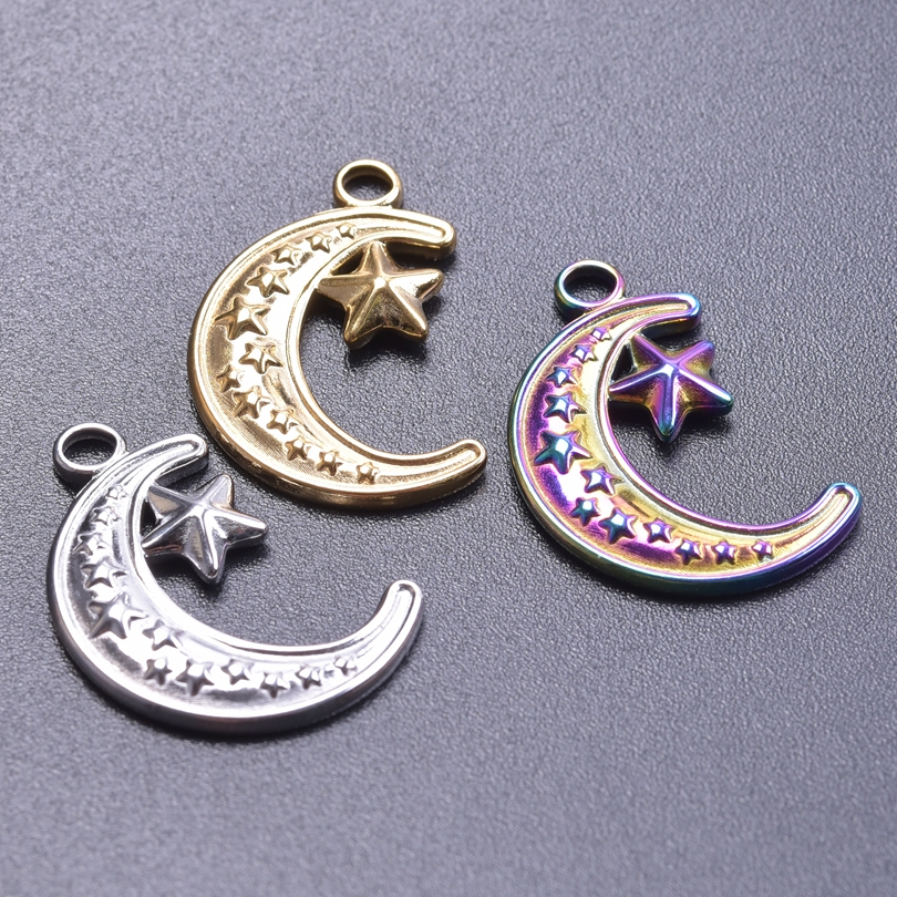 5pcs Stainless Steel Creative Moon Stars Charms For Jewelry Making DIY Necklace Bracelet for Women Pendant Handmade Accessories pen gpt