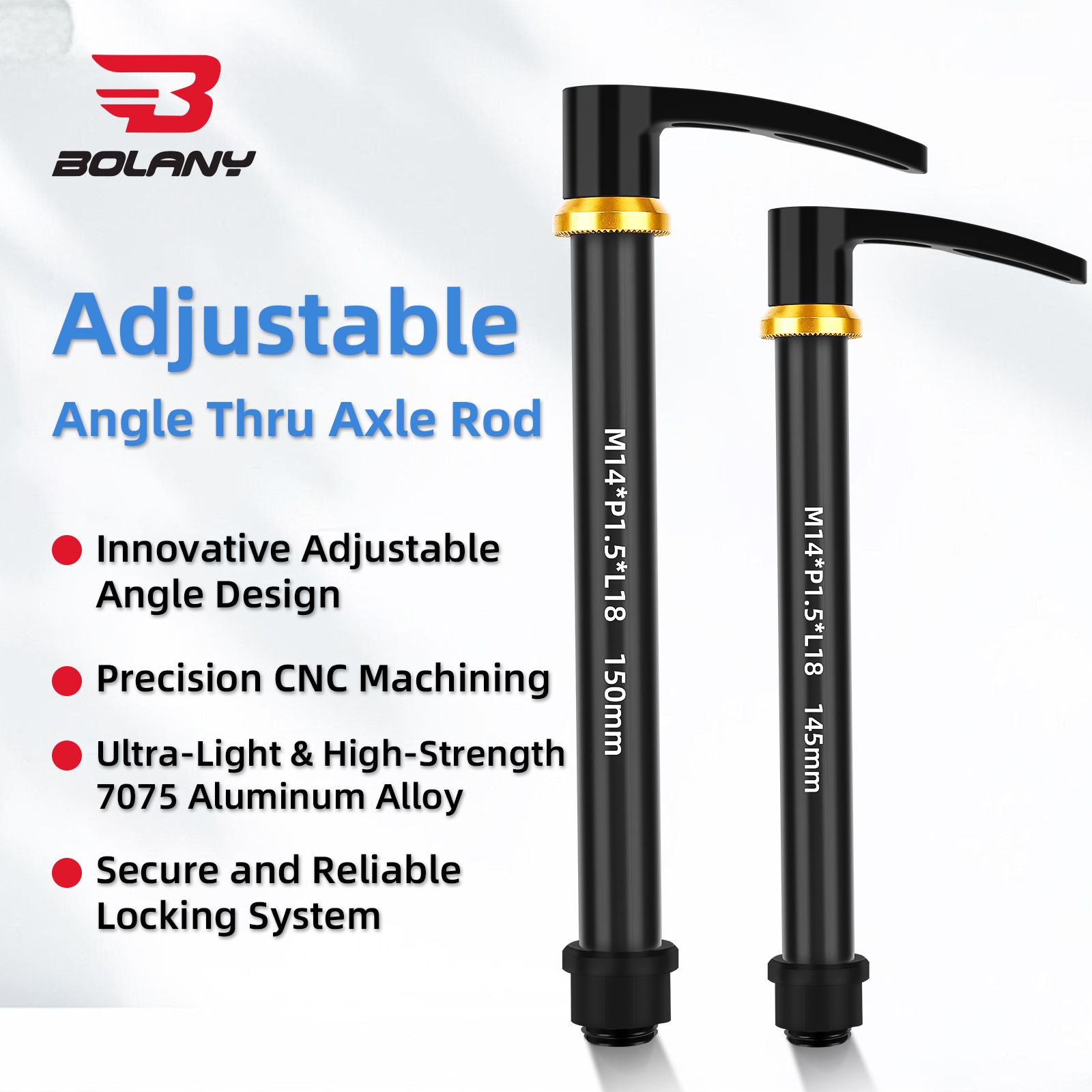 BOLANY Bicycle Fork Quick Release Rod Thru Axle Rod 15mm Adjustable Hand Angle Design Aluminum Alloy MTB Shaft Bike Fork Part