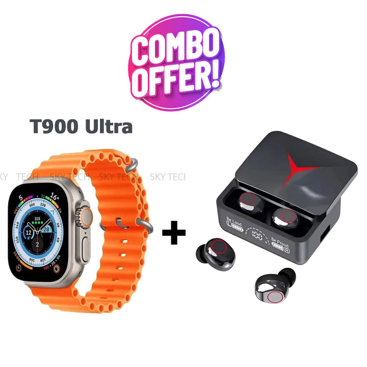 Combo M19 Wireless Bluetooth Earbuds With T900 Smart Watch