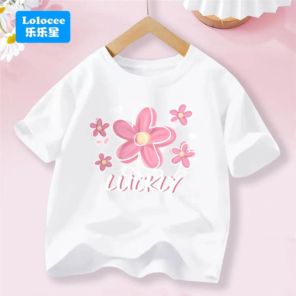 Little Flower Lucky Day Loose T-Shirt Summer Cute and Breathable Candy Color T-Shirt 2025 New Cotton Short Sleeves Floral Tops
