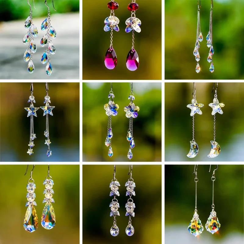 2023 New Fashion Long Tassel AB Color Crystal Dangling Earrings for Women Temperament Elegant Engagement Party Jewelry s