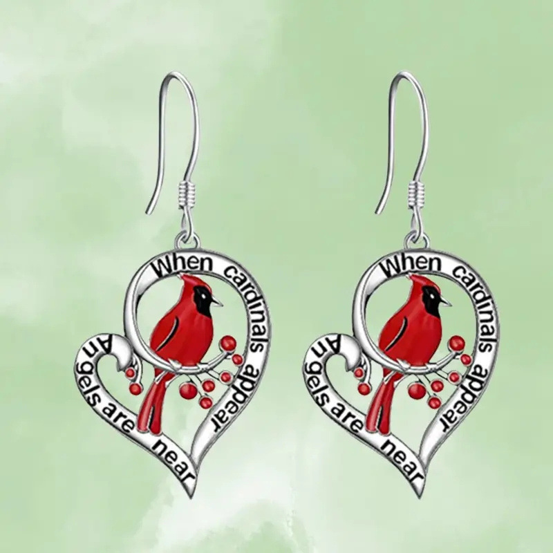 1 pair of zinc alloy red bird love lady earrings, especially suitable for /New Year/birthday/