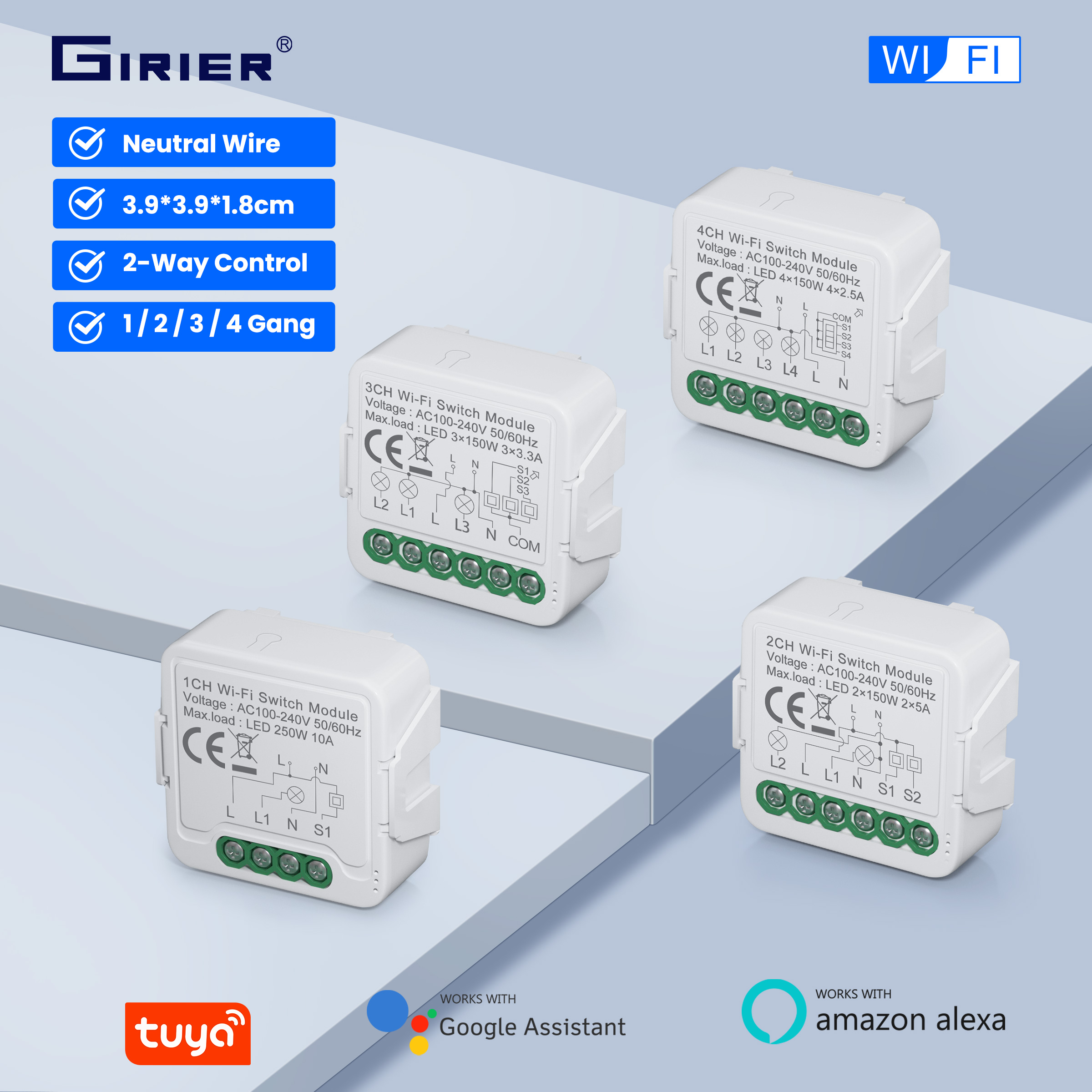 GIRIER Tuya WiFi Switch Module Smart DIY Light Breaker 100-240V Supports 2-way Control APP Remote Control Works Alexa Hey lightify