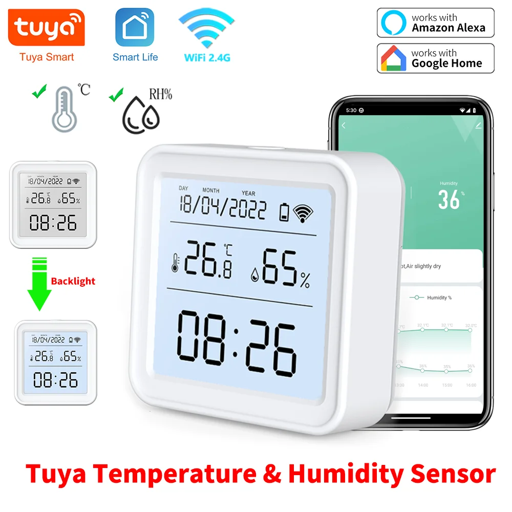 WIFI Temperature and Humidity Sensor IP65 Outdoor Waterproof Tuya APP New Hygrometer Thermometer Sensor Support Alexa