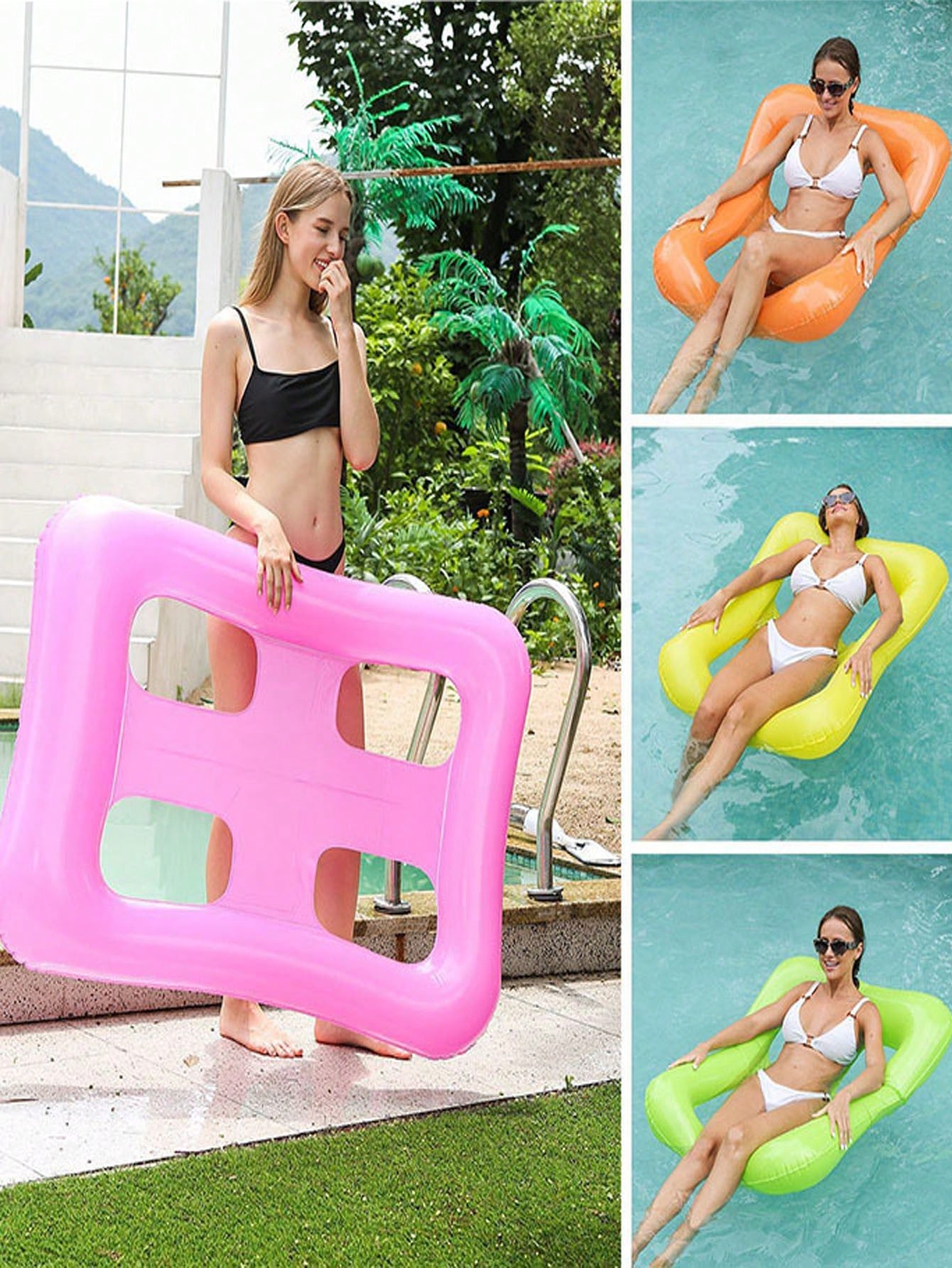 1/2pcs Inflatable Pool Lounge Chair,PVC Floating Bed for Swimming Pool&Beach-Durable Foldable Water Lounger (Mixed Colors)