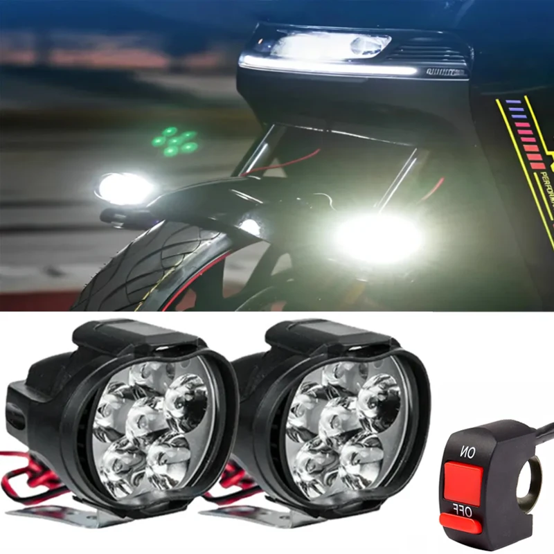 2pcs Led Headlight Motorcycles White Super Bright Auxiliary Working Front Light Scooter Spotlight Additional Spot Light Fog Lamp