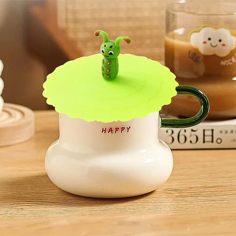 4pcs 10cm Creative Cartoon Cute Silicone Cup Lid High Temperature Resistant Dustproof Leakproof Sealed Reusable Mug Lid