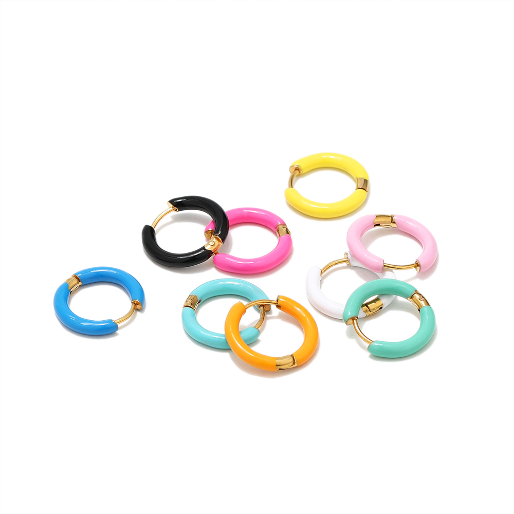 1 Pair Stainless Steel Candy Color Enamel Hoop Earrings Women Kids Earrings Fashion Children Jewelry Huggie Wholesale