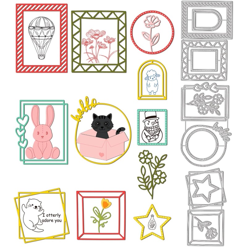 3pcs Photo Frame Cutting Dies Geometry Framework Mixed Media Motifs Embossing Stencils Template Carbon Steel Cut Die