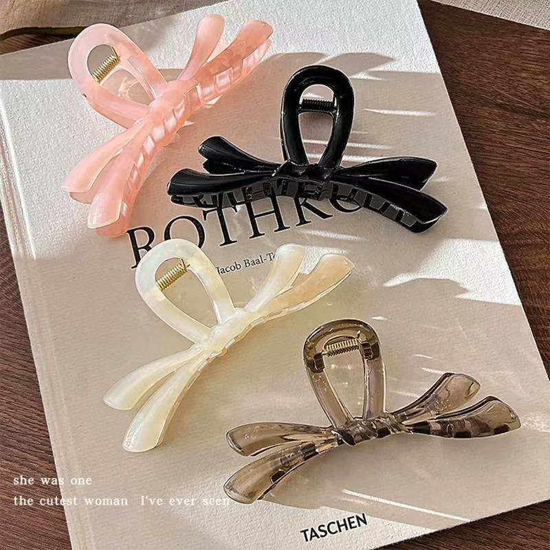 1pc Wrinkled bow clip, large new autumn elegant hair clip, women's back of the head super fairy shark clip