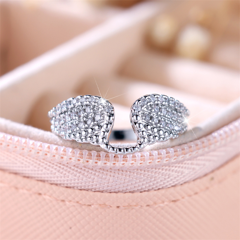 Cute Female White Cat Animal Zircon Stone Ring Silver Color Summer Wedding Jewelry For Women