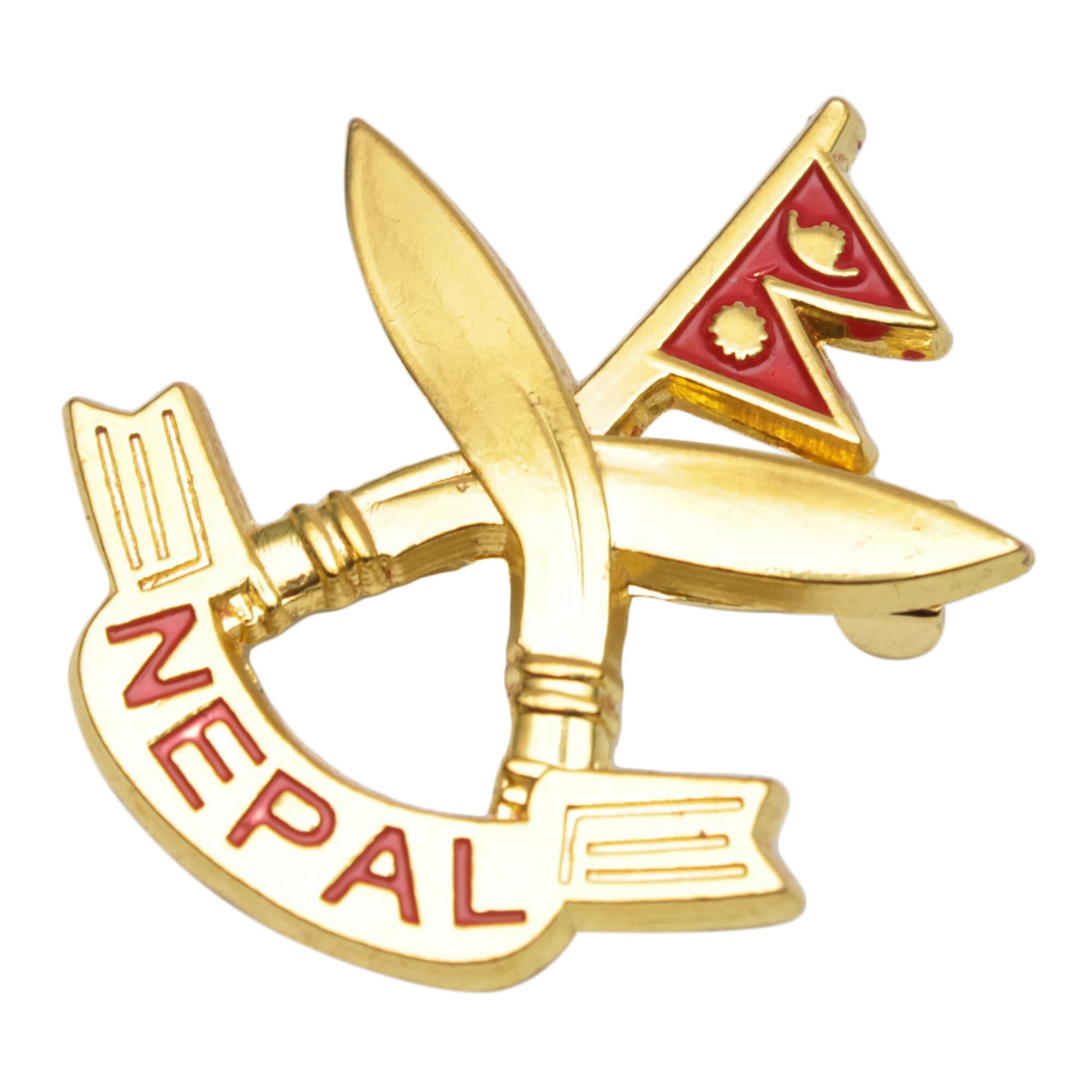 Nepal Flag With Khukuri Cross Brooch