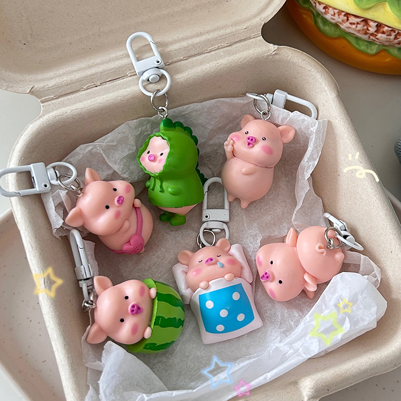 Cute Funny 3- Dimensional Piggy Keychain Kawaii Pig Animal Shaped Keyring Bag Mobile Phone Pendant Decoration Accessories pen gpt