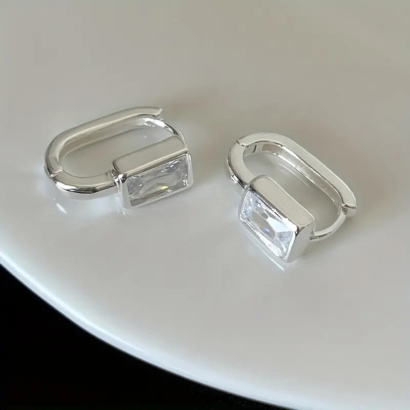 Huitan Fashion Contracted Rectangular Cubic Zirconia Hoop Earrings for Women Silver Color/Gold Color Temperament Jewelry