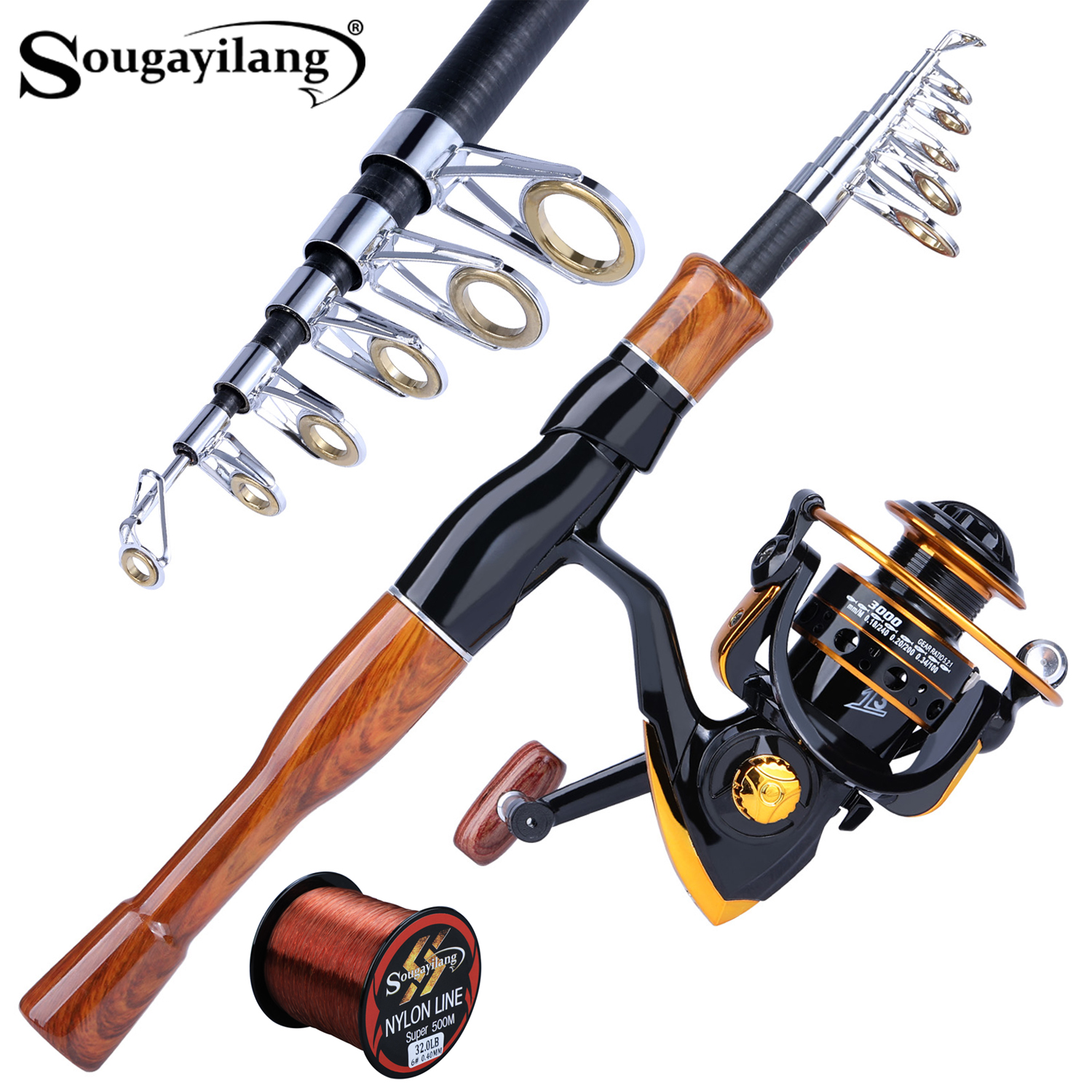 Sougayilang 1.8-2.4m Telescopic Casting Fishing Combo Portable Ultralight Rod and 7.2:1 Gear Ratio Fishing Reel Fishing Combo