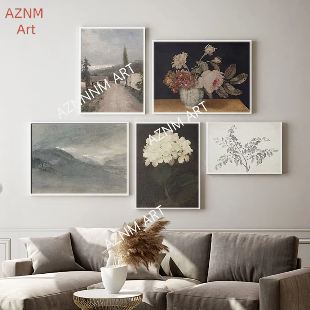 Vintage Oil Paintings Plant Canvas Painting Retro Flower Art Abstract Wall Art Nordic Prints European Country Home Room Decor