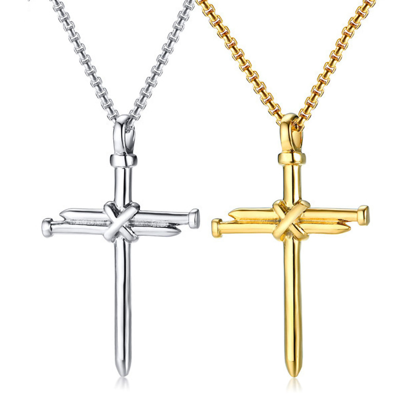 Trendy Nail Cross Pendant Necklace Polished Stainless Steel Chain Men's Fashion Jewelry For Men Women Party Accessories