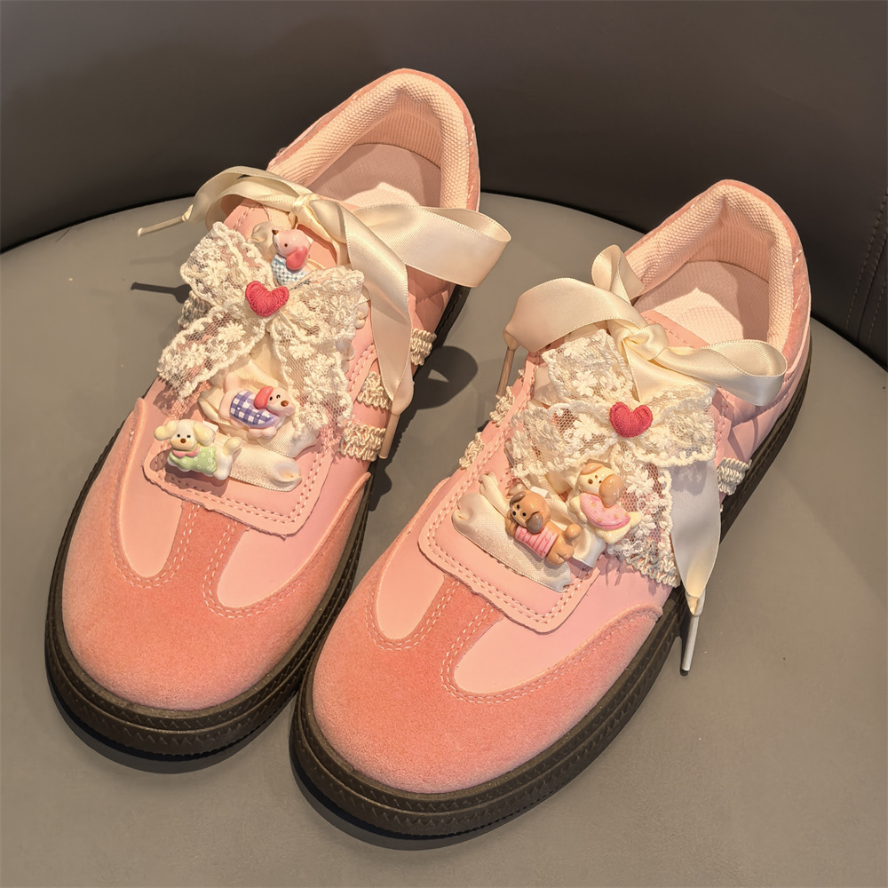 New Fashion Love Lace Bow Shoelaces Cute Cartoon Dog Shoe Charm Decorations DIY Detachable Shoes Accessories Charms for Sneakers