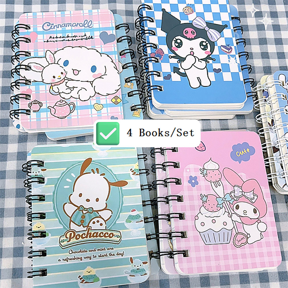 hot 4pcs/set Kawaii Coil Notebooks Sanrio Cartoon A7 Printing Pattern Student Stationery Notepad Cute Notebook Holiday Kids
