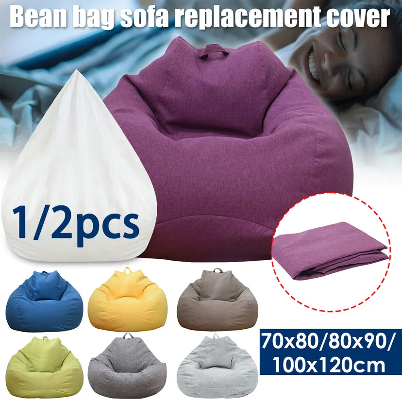 1/2PCS Lazy Sofa Solid Chair Covers Without Filler Large Bean Bag Cover Adults Couch Living Room Bedroom Tatami Lounger